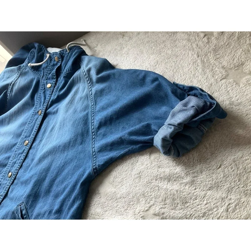 Life in Progress Sz Medium Women Jean Denim Parka Utility Jacket Chambray Hooded - Picture 7 of 8